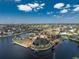 Expansive aerial view of a waterfront home, featuring private boat dock, pool and scenic surroundings at 1255 Eider Ct, Punta Gorda, FL 33950
