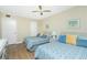 Bedroom featuring two twin beds with blue bedding and a ceiling fan at 22375 Edgewater Dr # 128, Port Charlotte, FL 33980