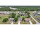 An aerial view of a neighborhood featuring single-Gathering homes, green lawns, and lush trees at 26100 Paysandu Dr, Punta Gorda, FL 33983