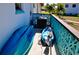 Exterior view of the side yard featuring a storage area for kayaks and paddles with decorative privacy wall at 148 Peckham St Se, Port Charlotte, FL 33952