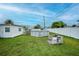 Spacious backyard featuring an above-ground pool, shed, firepit and lush green grass at 2321 Dallas St, Port Charlotte, FL 33952