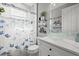 Stylish bathroom features a glass bowl sink, modern fixtures, and a charming floral shower curtain at 3544 Monfero Ave, North Port, FL 34286