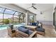 Covered lanai with ceiling fans, comfortable seating, and views of the beautiful pool and canal at 1330 Mineo Dr, Punta Gorda, FL 33950