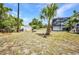 Expansive backyard featuring a screened-in lanai, storage shed, and a young palm tree at 17210 Chase Ave, Port Charlotte, FL 33948