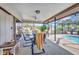 Outdoor dining area on a screened-in patio, offering seating and direct access to the inviting pool area at 3663 Sterling Rd, Venice, FL 34293