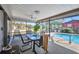Outdoor dining area on a screened-in patio, offering seating and direct access to the inviting pool area at 3663 Sterling Rd, Venice, FL 34293