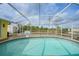 Outdoor pool with a basketball hoop inside a screened enclosure, perfect for recreation at 7333 Watson Ln, Port Charlotte, FL 33981