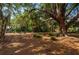 Spacious, tree-shaded backyard featuring beautiful landscaping and a fire pit area at 4009 Yucatan Cir, Port Charlotte, FL 33948
