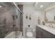 Beautiful bathroom featuring updated vanity, shower over tub, and decorative accents at 4009 Yucatan Cir, Port Charlotte, FL 33948