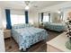 Bedroom with blue bedding, mirrored closet, and soft natural light at 643 Blackburn Blvd, North Port, FL 34287