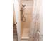 Standing shower stall featuring safety rails and seashell curtain at 643 Blackburn Blvd, North Port, FL 34287