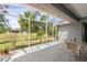 The covered patio overlooks the yard and landscaping at 1513 Urmey Ln, North Port, FL 34286