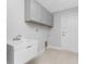 This laundry room features gray cabinets, a sink, and a door to the outside at 3560 Elias Cir, North Port, FL 34288