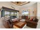 Cozy living room with waterfront views, comfortable seating, and a large screen television at 18602 Ashcroft Cir, Port Charlotte, FL 33948