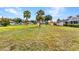 Expansive front yard featuring lush grass and mature palm trees, enhancing curb appeal at 78 Zenith St, Port Charlotte, FL 33954