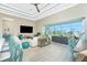 Bright living room open to the dining area and kitchen with a view of the outdoor pool at 13284 Amaryllis Cir, Port Charlotte, FL 33981