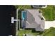 Stunning aerial view of waterfront property with private dock and screened pool and patio area at 19246 Moore Haven Ct, Port Charlotte, FL 33948
