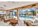 Lovely screened lanai featuring a pool and outdoor seating, perfect for relaxing and enjoying the waterfront view at 3058 Curry Ter, Port Charlotte, FL 33981