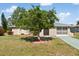 Charming home features a lush front yard with mature trees and well-maintained landscaping at 485 Dorchester St, Port Charlotte, FL 33954
