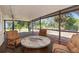 Spacious screened patio with a stone fire pit and comfortable seating at 485 Dorchester St, Port Charlotte, FL 33954