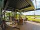 Relaxing screened-in patio with comfortable seating and scenic views of the golf course and lake at 5461 White Ibis Dr, North Port, FL 34287