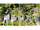 Overhead view of residential properties with green lawns and mature trees, surrounded by verdant landscaping at 23476 Harper Ave, Punta Gorda, FL 33980