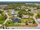 This aerial shows the screened lanai, pool and fence in the backyard of the property at 1321 Calgary Rd, North Port, FL 34288