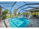 Inviting screened-in pool area with a lounge chair and outdoor dining, perfect for relaxation and entertaining in a backyard setting at 1321 Calgary Rd, North Port, FL 34288