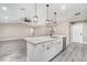 Kitchen island with white cabinetry, stainless steel dishwasher, and stylish pendant lights above at 16098 Overdale Ct, Punta Gorda, FL 33955