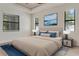 Bedroom featuring neutral walls, modern bedding, a ceiling fan, and two bedside tables at 2955 Carmela Ave, North Port, FL 34286