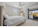 This bedroom offers a comfortable bed with a dresser and an open slider view to the pool and patio at 111 Britt Rd, Rotonda West, FL 33947