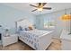 Cozy bedroom with a white bed frame, blue accents, and a view of the window at 1500 Park Beach Cir # 2F, Punta Gorda, FL 33950