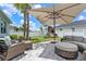 Beautiful backyard featuring a patio with outdoor seating and a play set at 17629 Palmetto Pass Ln, Punta Gorda, FL 33982