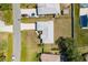 Aerial view of a well-maintained home with a large backyard, complimented by lush landscaping and a peaceful street at 3886 Cincinnati St, North Port, FL 34286