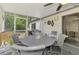 A view of a screened-in patio with seating, great for entertaining at 4044 S Salford Blvd, North Port, FL 34287