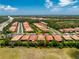 Beautiful aerial view of a single-Gathering home community with lush landscaping, a pond, and nearby shopping and highways at 11666 Parrotfish St, Venice, FL 34292