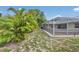 View of screened in patio alongside a backyard with palm trees and a lush lawn, perfect for outdoor living at 1761 Okolona St, North Port, FL 34287