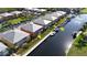 This aerial view showcases the property with boat docks along the waterfront, ideal for boaters at 2002 Bal Harbor Blvd # 1712, Punta Gorda, FL 33950