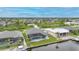 Aerial shot of screened-in pool, manicured lawn, and canal front living at 15148 Taurus Cir, Port Charlotte, FL 33981