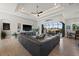 Comfortable living room features a large sectional sofa, tray ceiling, and backyard views at 1932 Los Alamos Dr, Punta Gorda, FL 33950