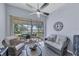 Relaxing lanai featuring seating, screened windows, and a view of the greenery at 2028 Lynx Run, North Port, FL 34288