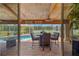 Covered patio with dining set overlooking the pool and scenic backyard at 5600 Blackjack S Ct, Punta Gorda, FL 33982