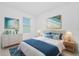 Bright bedroom showcasing modern decor, blue accents, and beach-themed art at 8700 Seasalt Loop, Englewood, FL 34224