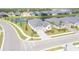 Aerial view of a modern home with a gray roof, well-kept lawn, and beautiful water view at 17557 Santorini Ct, Venice, FL 34293