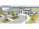 Modern pro shop with golf cart parking, elegant architecture, and surrounding lush landscaping at 17557 Santorini Ct, Venice, FL 34293