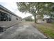 Spacious backyard featuring a large tree, a shed, and a concrete patio at 23165 Glen Ave, Punta Gorda, FL 33980