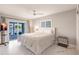Bright bedroom featuring a waterfront view through sliding glass doors and a ceiling fan at 261 Venezia Ct, Punta Gorda, FL 33950