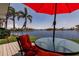 Relax on the patio with a view of the waterway and palm trees at 261 Venezia Ct, Punta Gorda, FL 33950