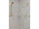 A shower with marbled walls, gold fixtures, and clear glass accents at 17400 White Water Ct, Punta Gorda, FL 33982
