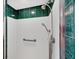 Shower featuring green tiling, grab bar, and adjustable shower head at 18585 Klingler Cir, Port Charlotte, FL 33948